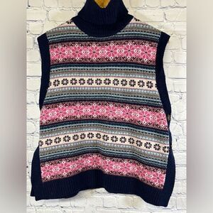 Tabitha Webb Nordic Preppy Wool Fair Isle Turtleneck Sweater Side Button Vest L